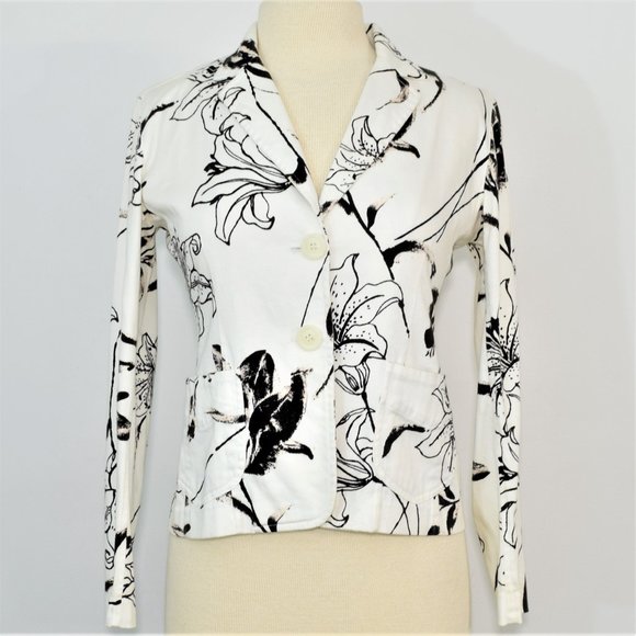 Alanni Lily Floral Stretchy Womens Blaser Jacket Two Button Front Black White 4 - Picture 15 of 15